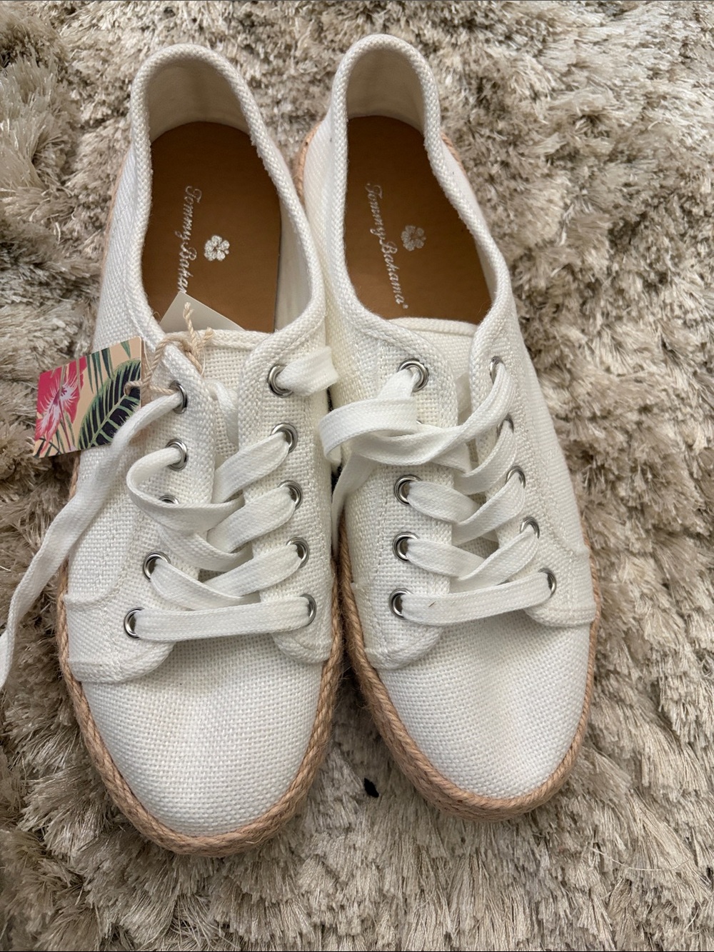 Tommy Bahama Cream-White Canvas Espadrille Lace-Up Sneakers